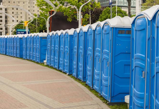 Seasonal porta potty units set up at a Goldsboro, North Carolina venue
